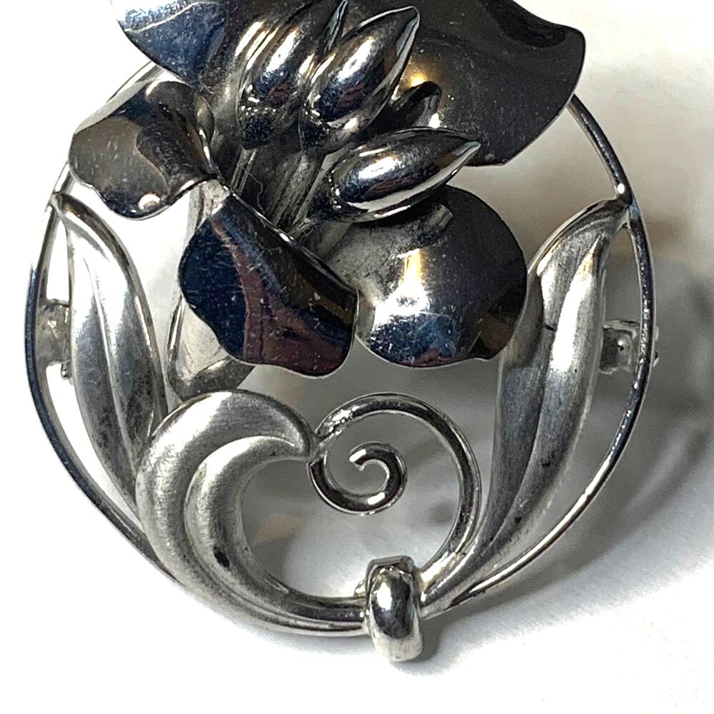 Antique 1940's Carl Schraysshuen Trumpet Flower Brooch Sterling Pat. 130141 - Picture 3 of 11